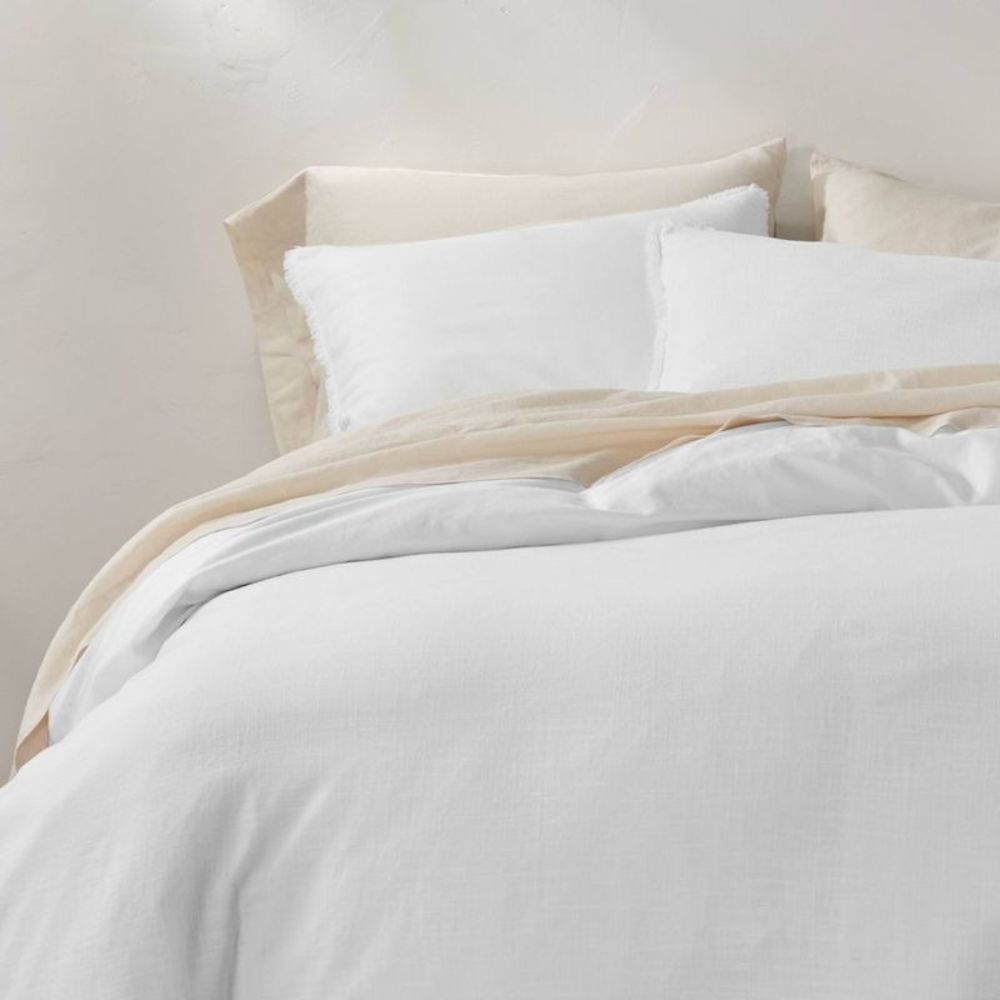 Used like new King Heavyweight Linen Blend Duvet Cover White- Casaluna